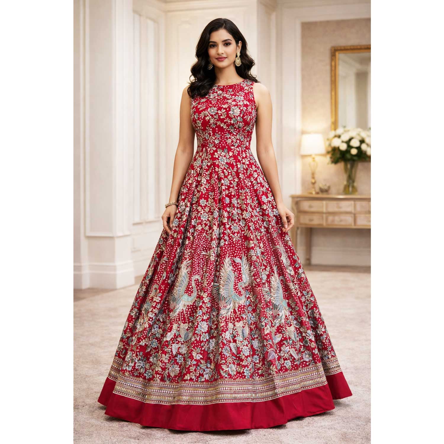 Magenta Parsi Gara Embroidery Georgette Fabric DR-28031 - TradeUNO