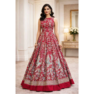 Magenta Parsi Gara Embroidery Georgette Fabric DR-28031 - TradeUNO