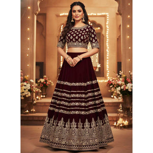 Magenta Pink Zari Sequnis embroidery Velvet Fabric JD-28599 - TradeUNO