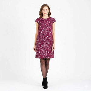 Maroon Floral Embroidery Tweed Fabric PDM-28940 - TradeUNO