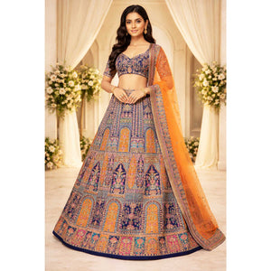 Navy Blue Traditional Zari Embroidery Crepe Fabric LT-28627 - TradeUNO