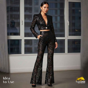Classic Black Sequins Embroidery Net Fabric - TradeUNO