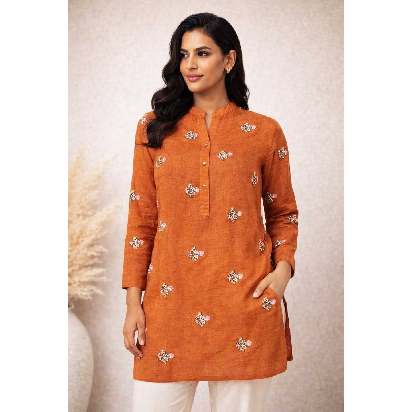 Orange embroidery cut dana Malai Chanderi GL-26961