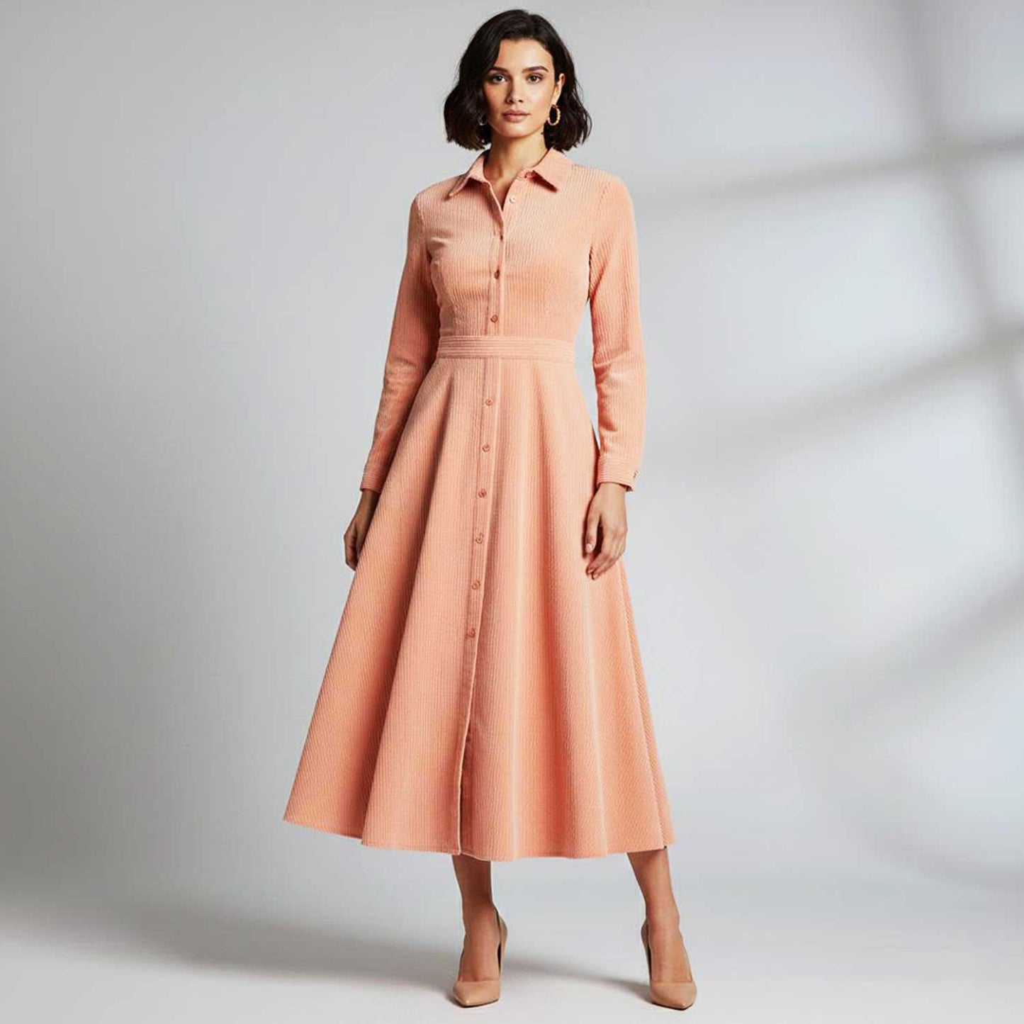 Peach Solid Corduroy Fabric EI-27978