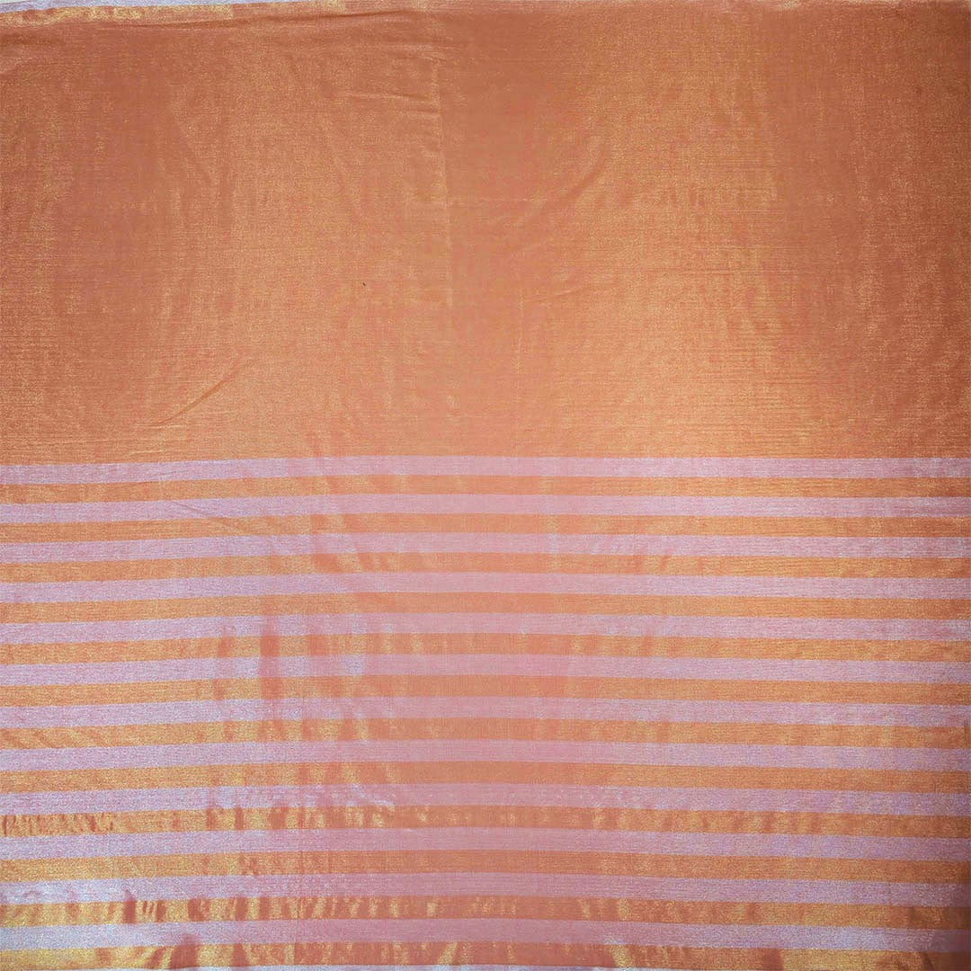 Peach Pink With Light Orange Strips Chanderi Tissue Fabric CW-28930