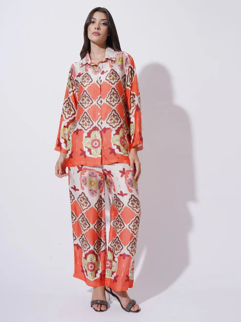 Peach with Multicolor floral Printed FIL-30102