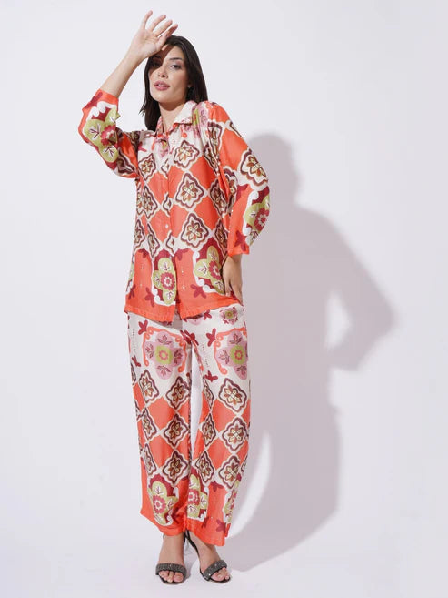 Peach with Multicolor floral Printed FIL-30102