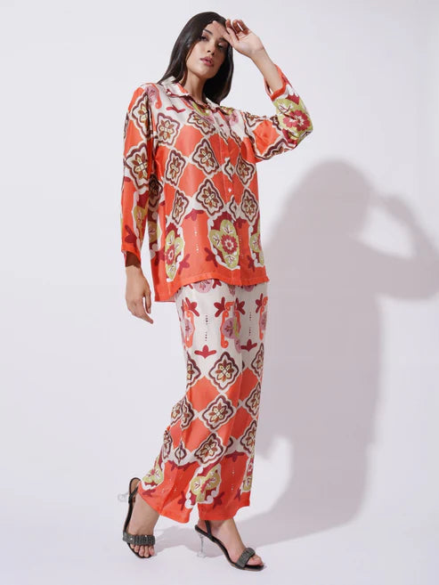 Peach with Multicolor floral Printed FIL-30102