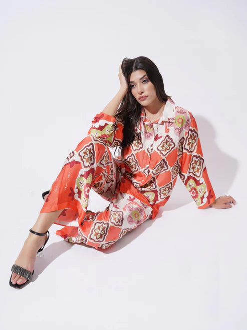 Peach with Multicolor floral Printed FIL-30102