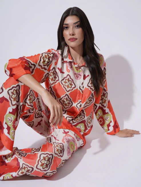 Peach with Multicolor floral Printed FIL-30102