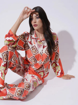 Peach with Multicolor floral Printed FIL-30102 - TradeUNO