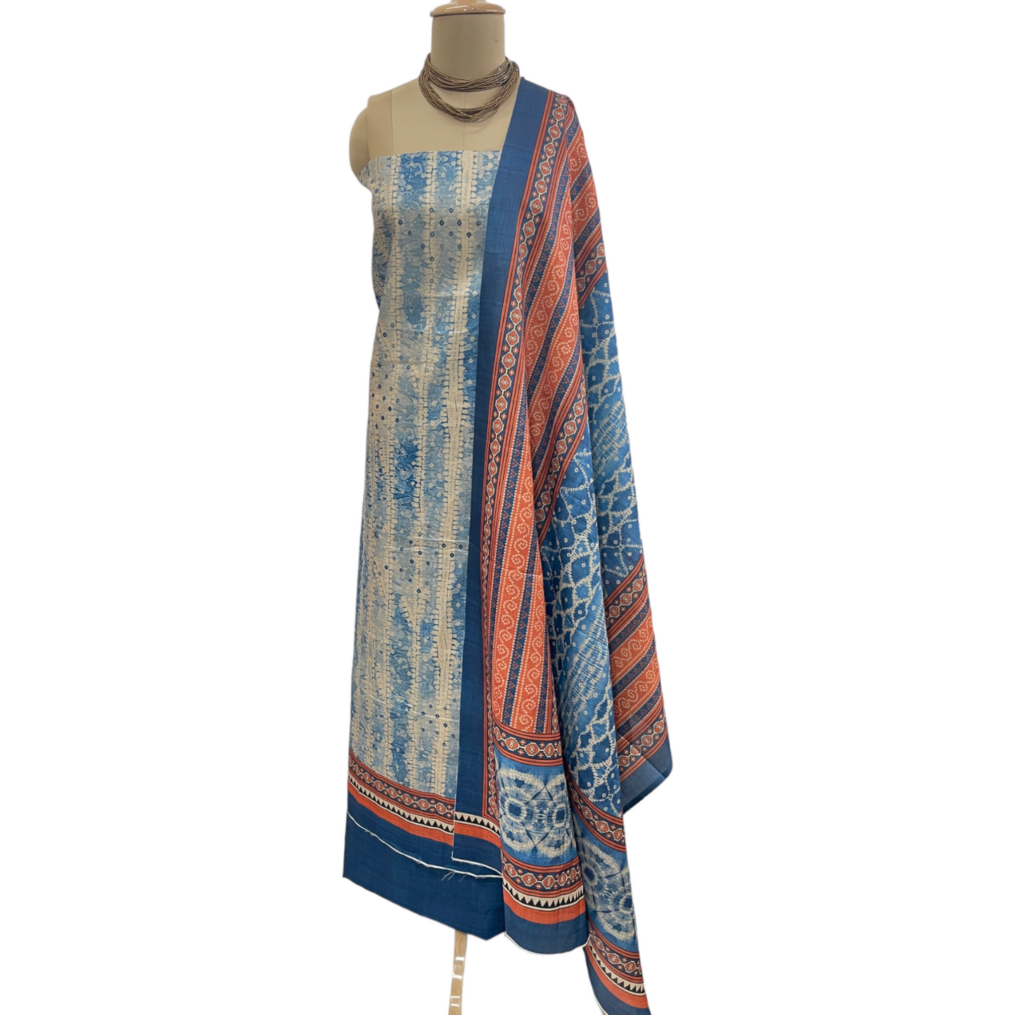 Navy Blue & Multicolor Traditional Print Ghicha  Silk Suit Set With Dupatta