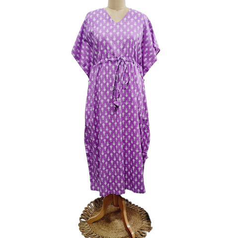 Purple & White Floral Print Kaftan - TradeUNO