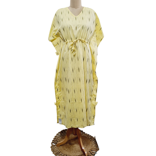 Yellow & Green Ikkat Print Kaftan