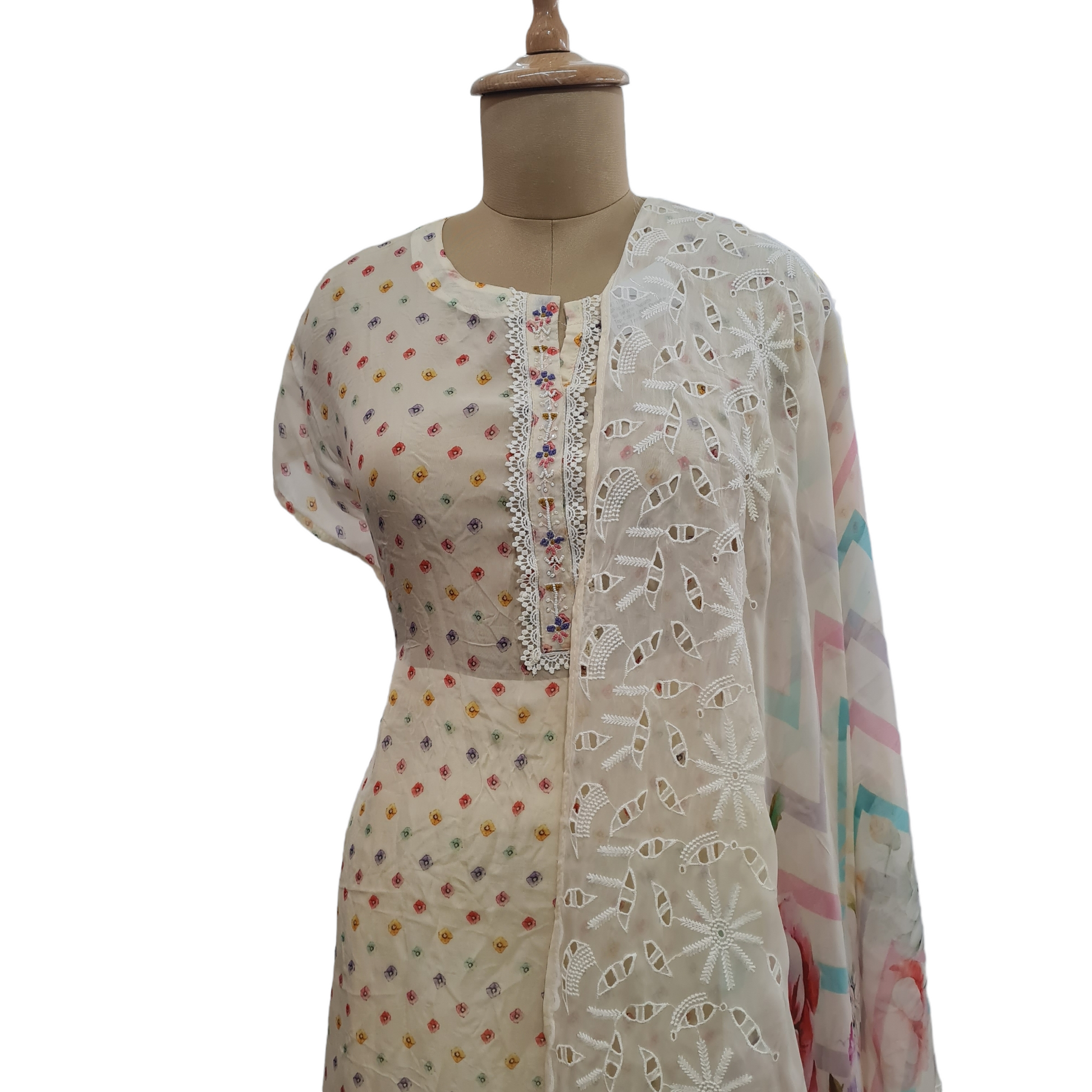 Multicolor Floral Foil Suit Set With Dupatta - TradeUNO