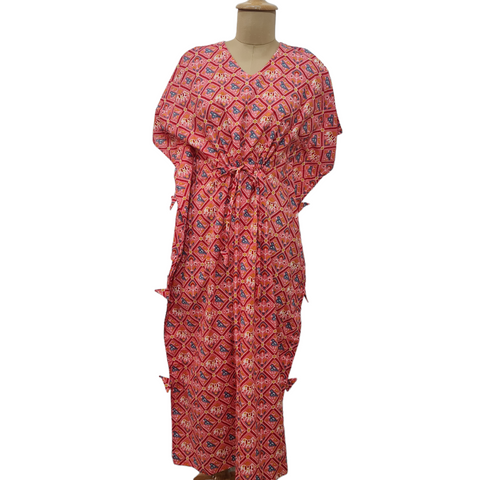Pink Traditional Print Cotton Kaftan - TradeUNO