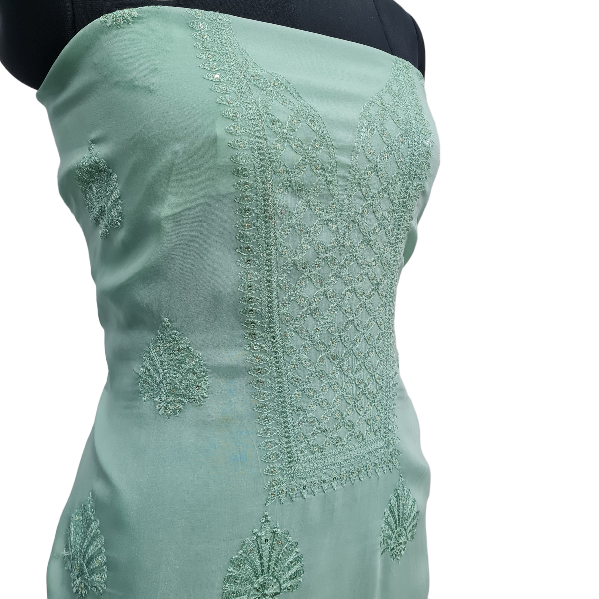 Light Green Floral Sequence Embroidery Organza Kurti - TradeUNO