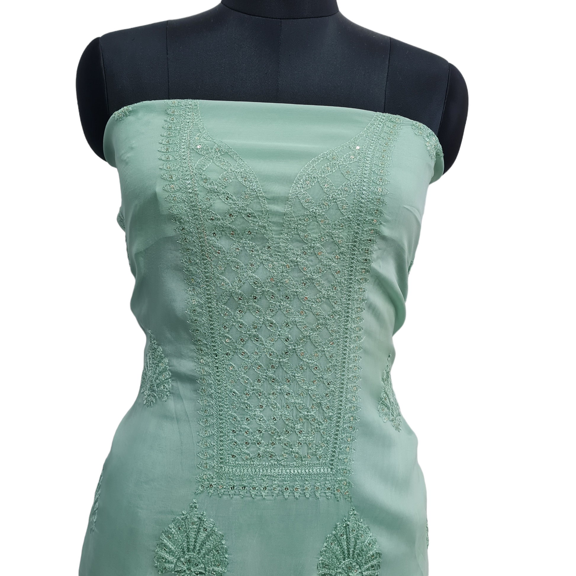 Light Green Floral Sequence Embroidery Organza Kurti - TradeUNO