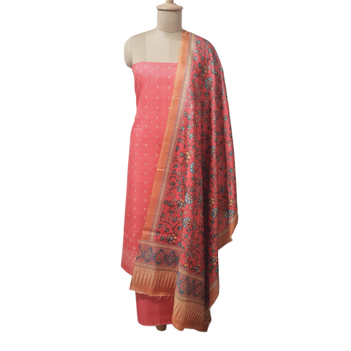 Bright Pink Multicolor Floral Print Ghicha Silk Suit Set With Dupatta - TradeUNO