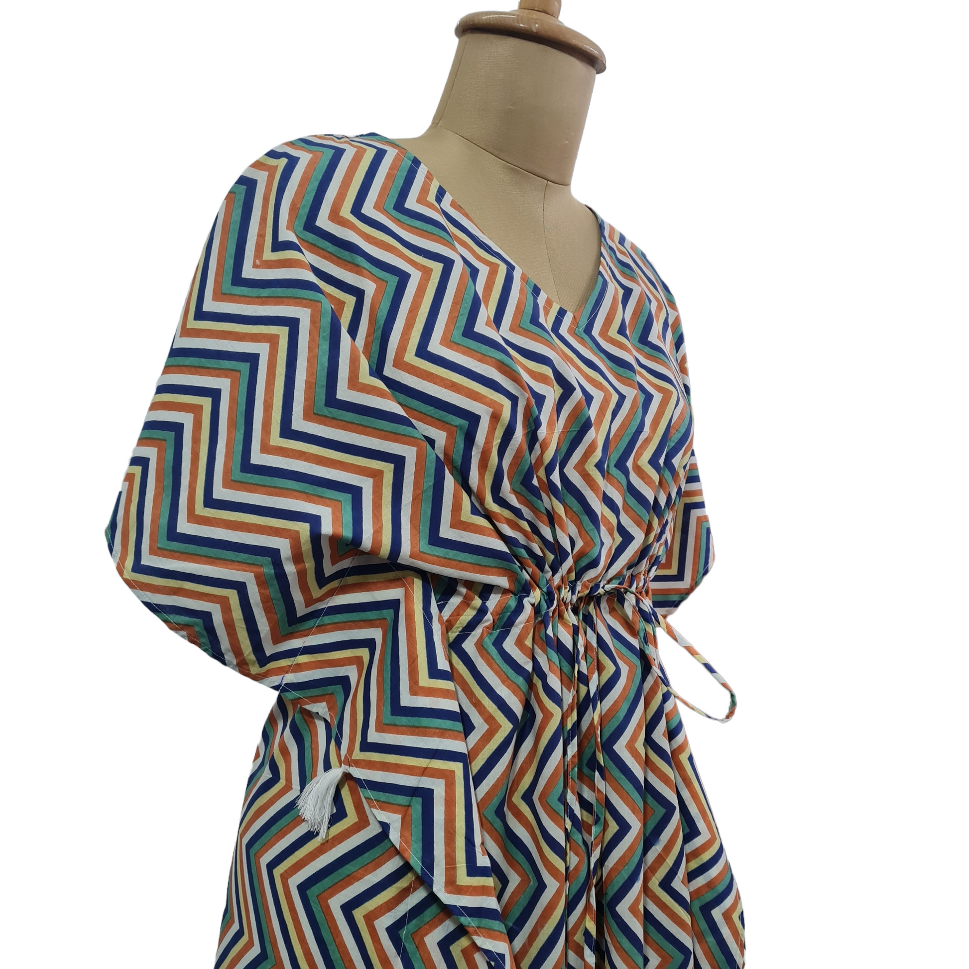 Multicolor Chevron Print Cotton Kaftan - TradeUNO