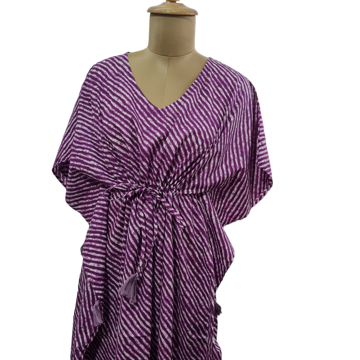 Purple Lehriya Print Cotton Kaftan - TradeUNO