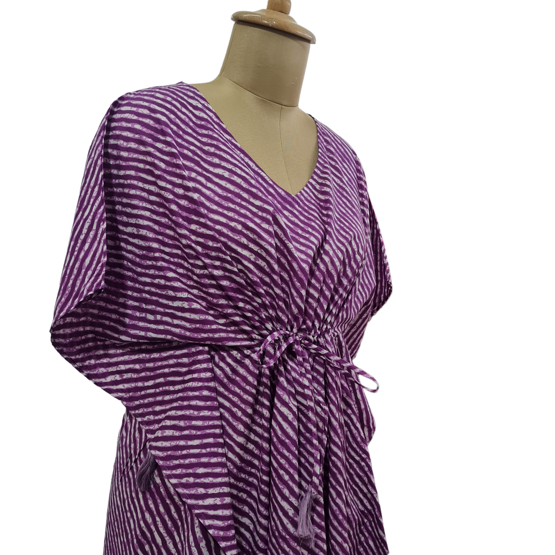 Purple Lehriya Print Cotton Kaftan - TradeUNO