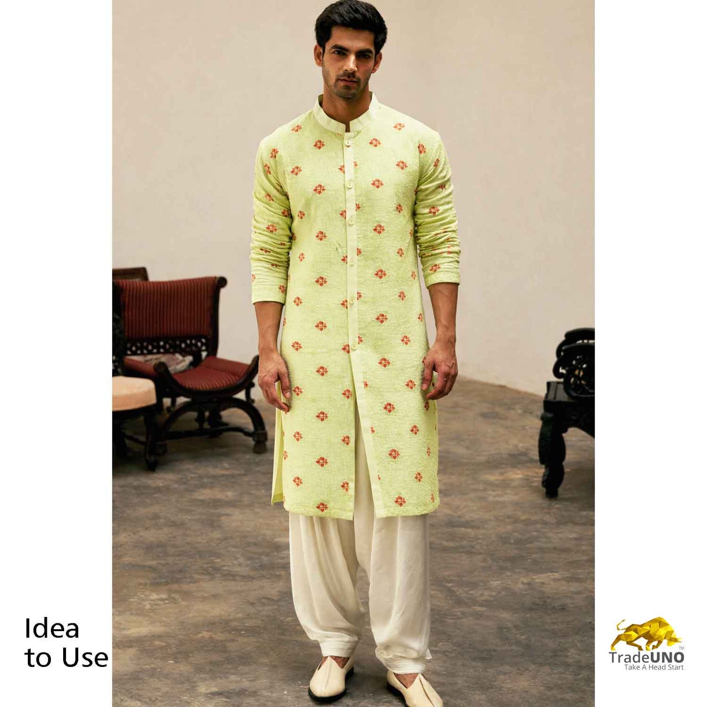 Pista Green Kashmiri Embroidery Raw Silk Fabric RA-28210