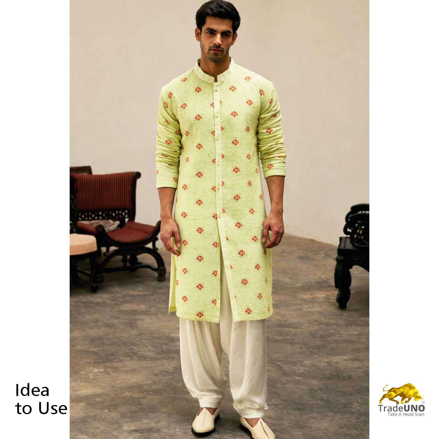 Pista Green Kashmiri Embroidery Raw Silk Fabric RA-28210 - TradeUNO