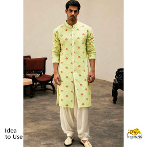 Pista Green Kashmiri Embroidery Raw Silk Fabric RA-28210 - TradeUNO