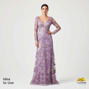 Premium Net Purple Floral CutDana Embroidery Fabric - TradeUNO
