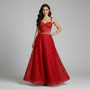 Red Cutwork Embroidery Net Fabric HCS-28996 - TradeUNO
