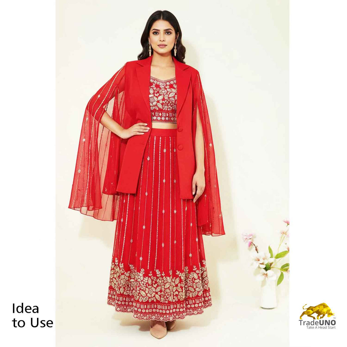 Red Embroidery Cut Dana Georgette Fabric WI-27282 - TradeUNO