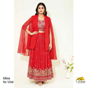 Red Embroidery Cut Dana Georgette Fabric WI-27282 - TradeUNO