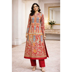 Red Traditional Zari Embroidery Crepe Fabric LT-28628 - TradeUNO