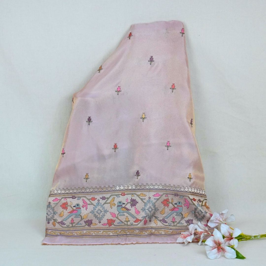 Peach Floral Embroidery Tissue Fabric WI-29175