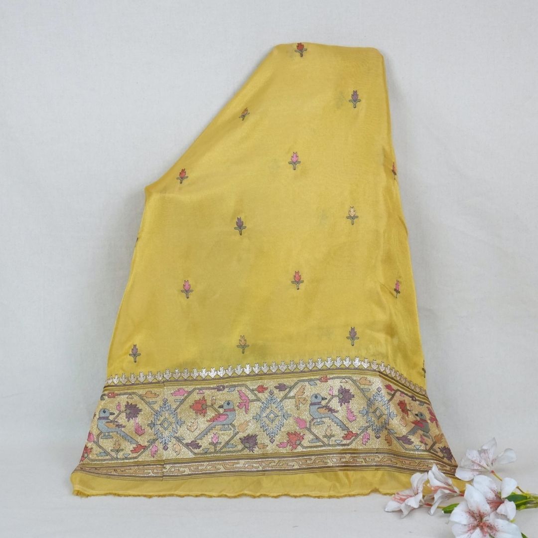 Yellow Floral Embroidery Tissue Fabric WI-29176