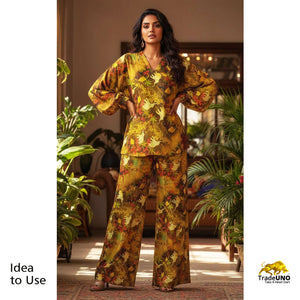 Multi Color Digital Print Golden Shimmer Satin Fabric TU 4898 - TradeUNO