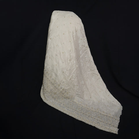 White Cutdana embroidery Crepe Fabric VFS-31700