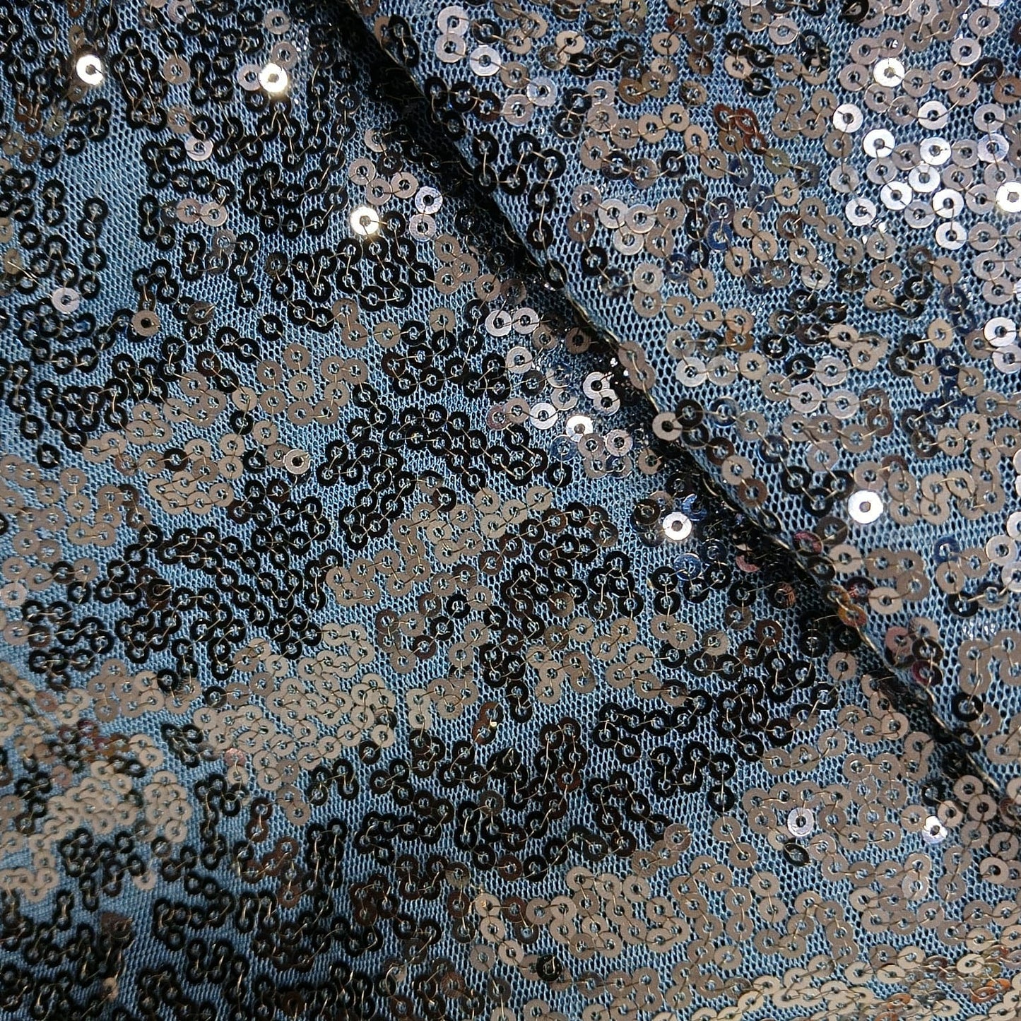 Premium Navy Blue Sequins Embroidery Net Fabric