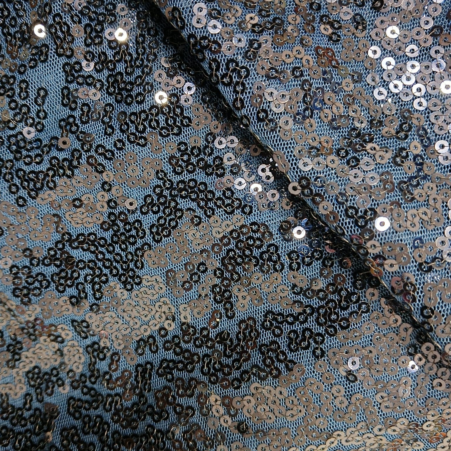 Premium Navy Blue Sequins Embroidery Net Fabric