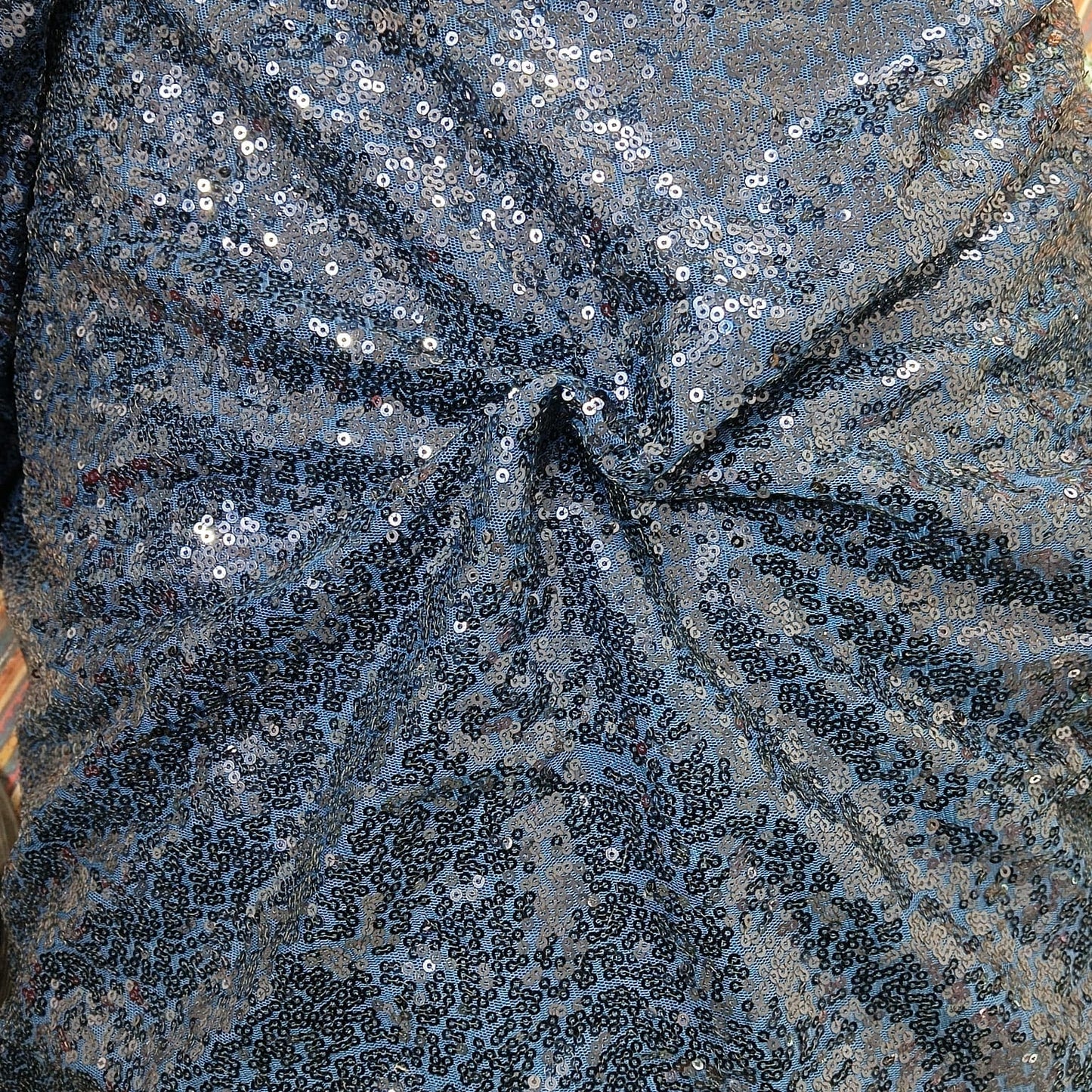Premium Navy Blue Sequins Embroidery Net Fabric
