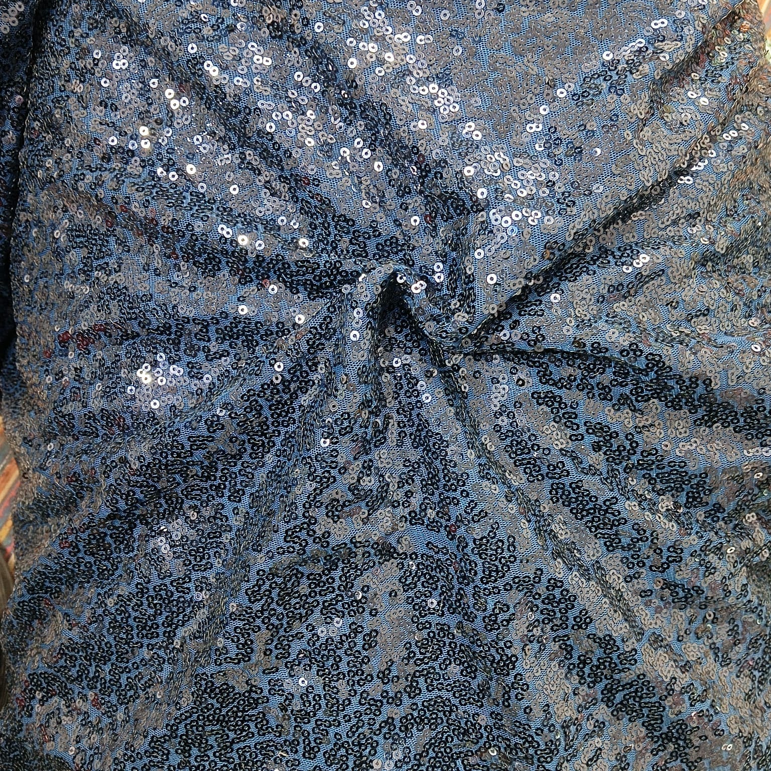 Premium Navy Blue Sequins Embroidery Net Fabric