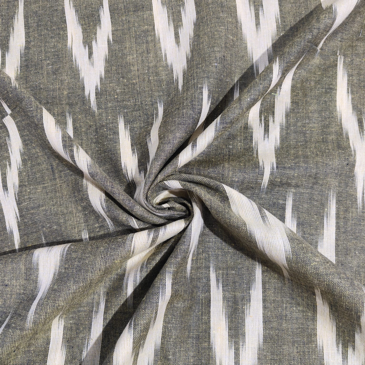 Olive Green With Cream Ikkat Print Cotton Fabric - TradeUNO