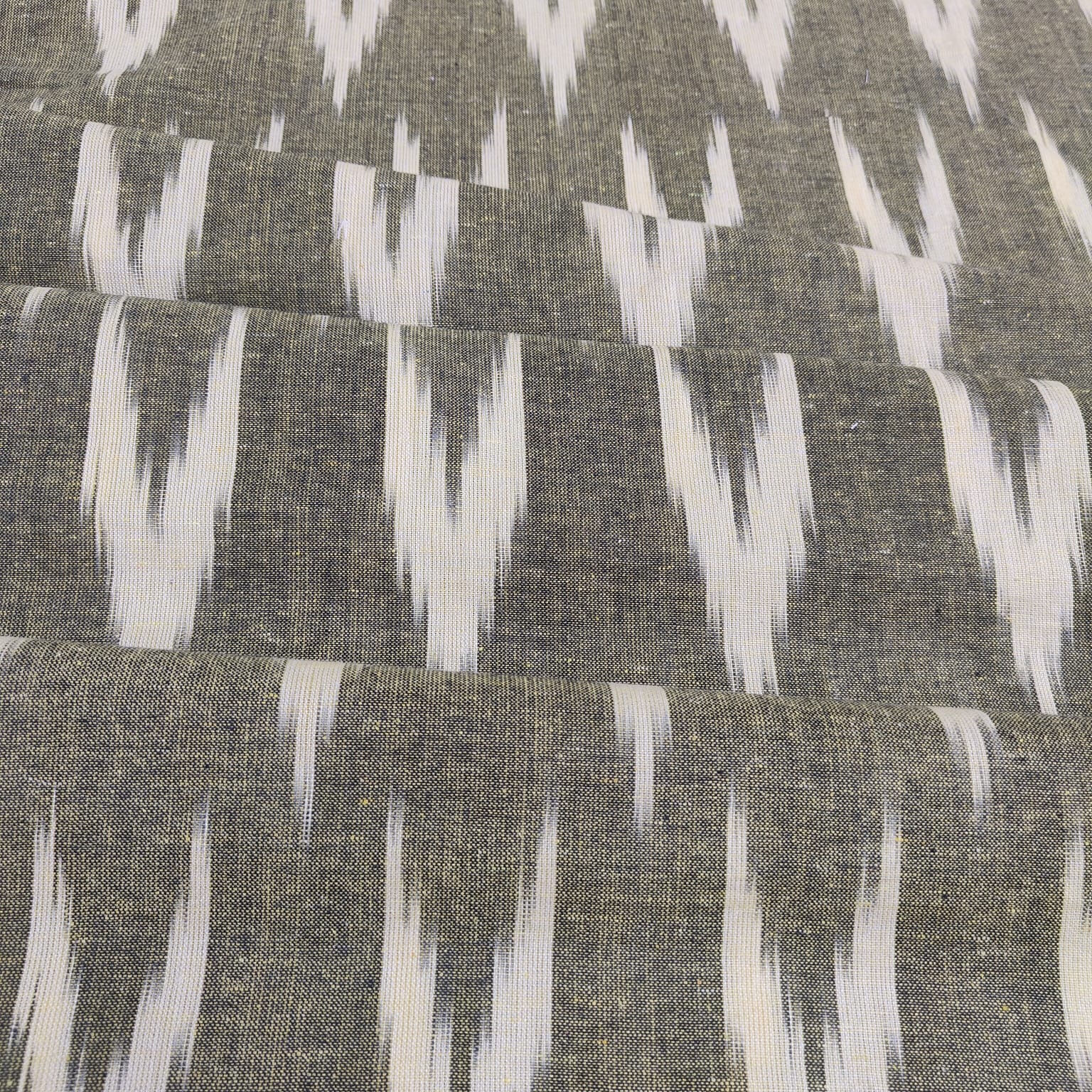 Olive Green With Cream Ikkat Print Cotton Fabric - TradeUNO