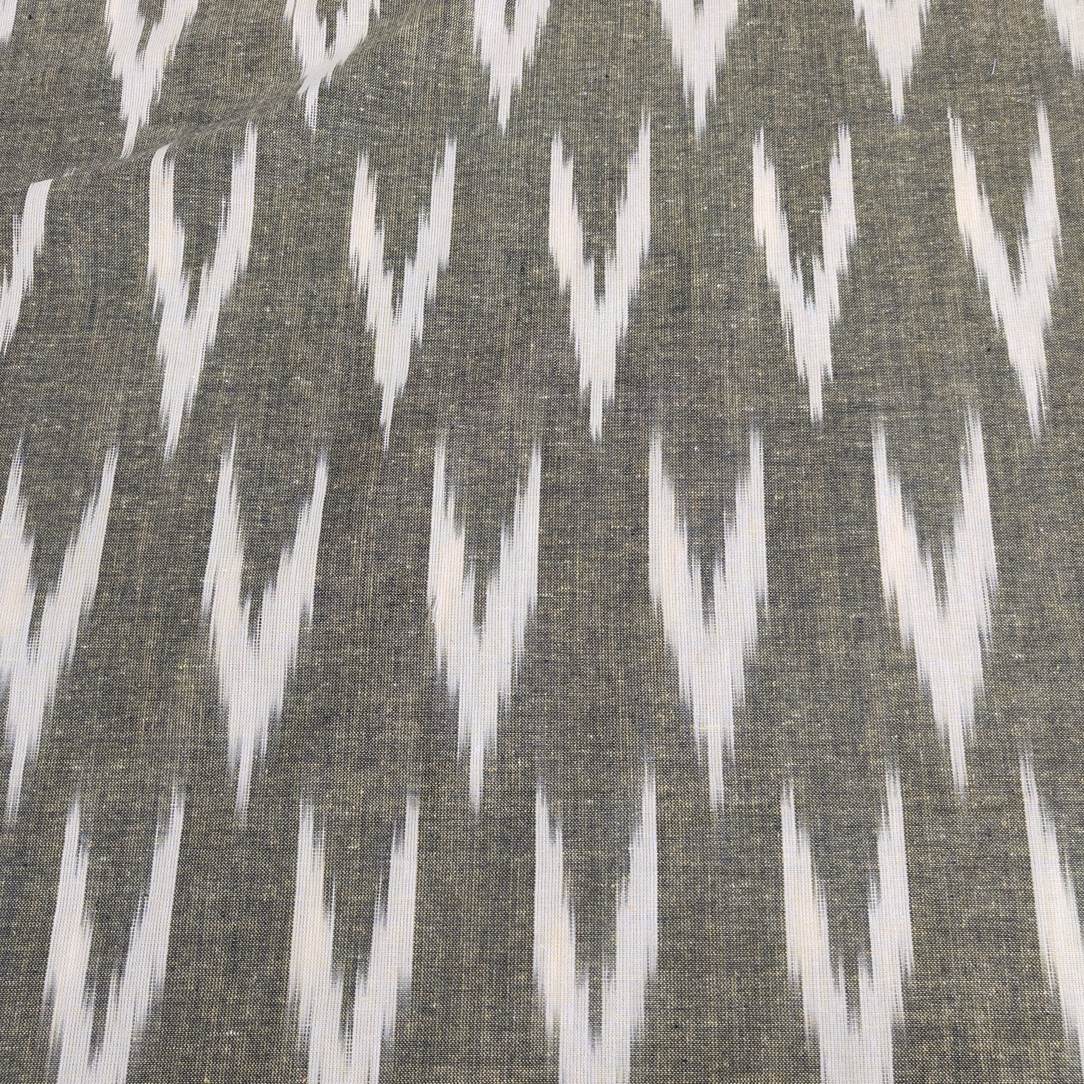 Olive Green With Cream Ikkat Print Cotton Fabric - TradeUNO