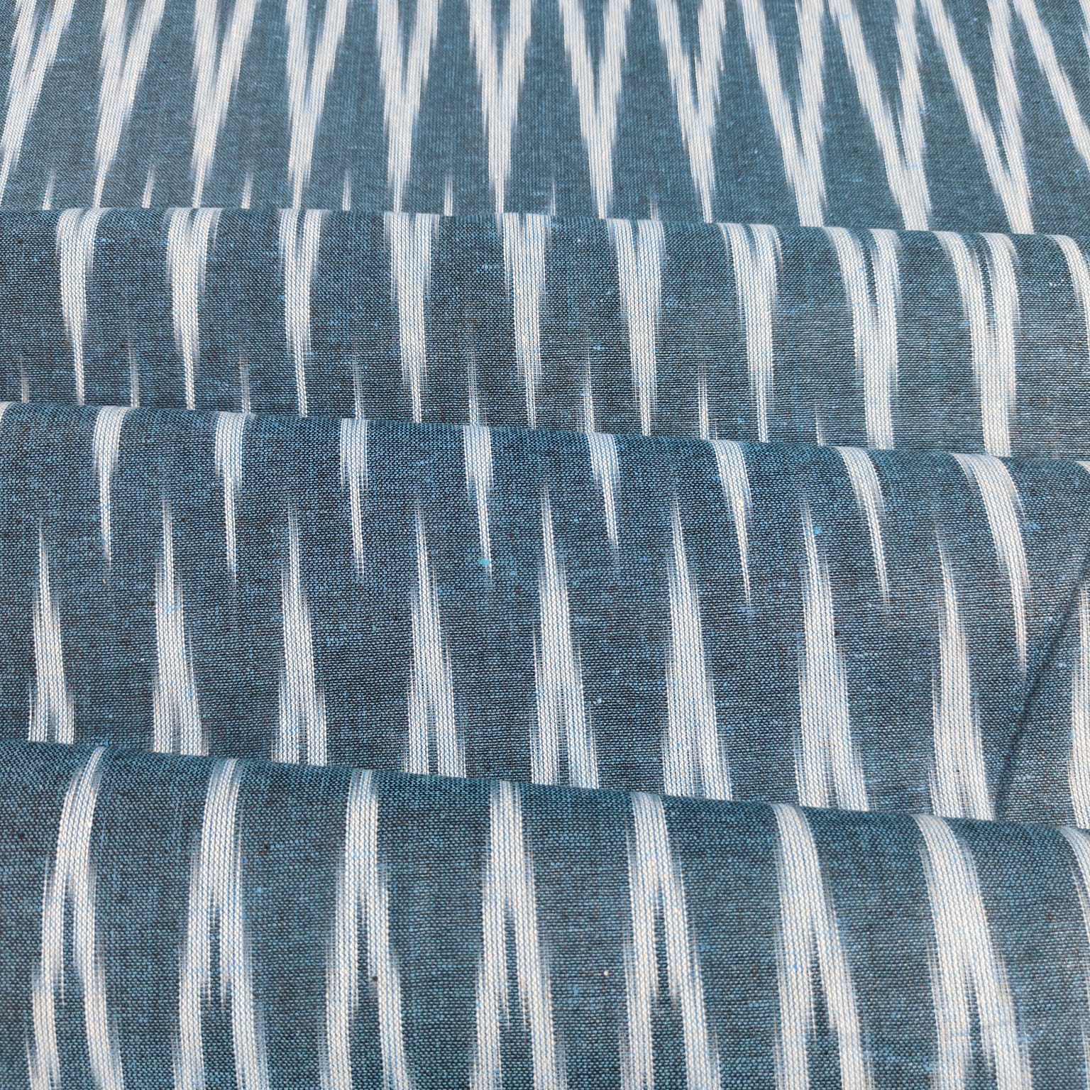 Teal Blue Dark Blue Ikkat Print Cotton Fabric 16340 - TradeUNO