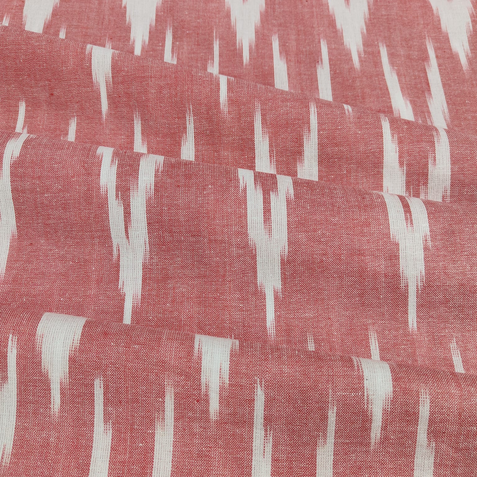 Light Pink & White Ikkat Print Cotton Fabric 8933