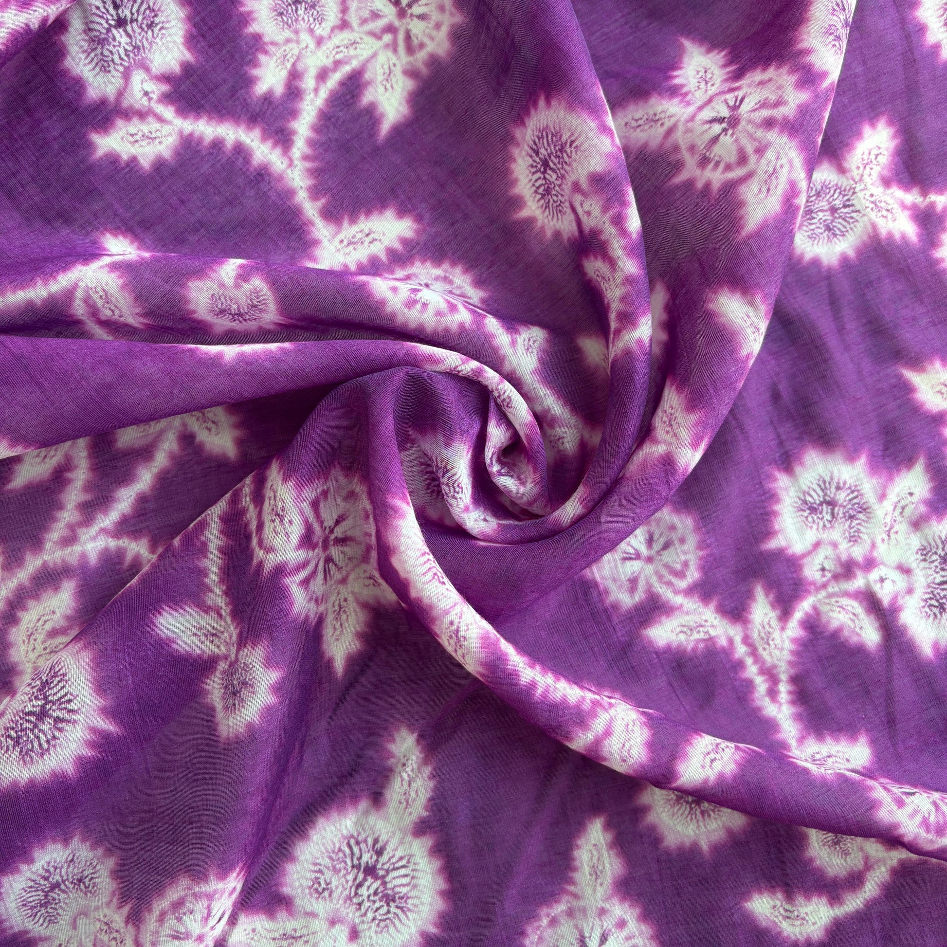Purple Floral Print Chanderi Silk Fabric 17697