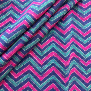 Blue Chevron Print Chanderi Silk Fabric 17698