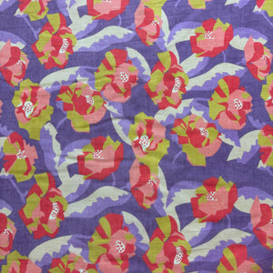 Purple Floral Print Chanderi Silk Fabric